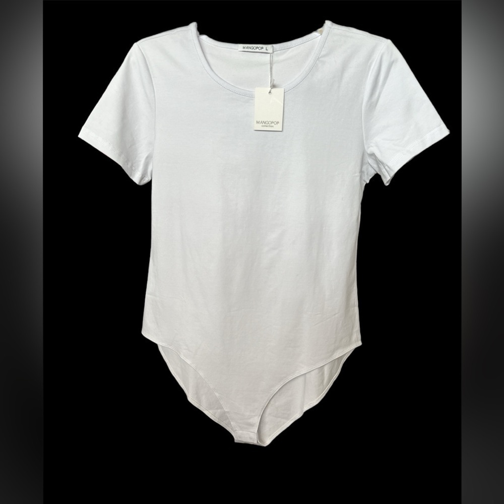 MANGOPOP White Short Sleeves Large Bodysuit BNWT